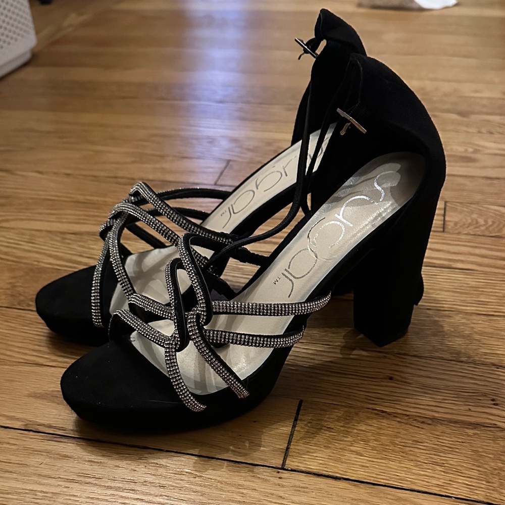 Sugar Elegant Black Heels with Glittering Straps